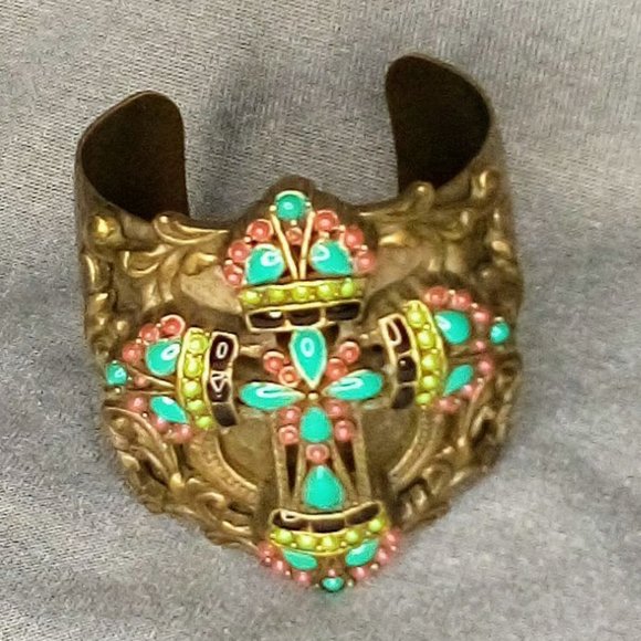 Sweet Romance Jewelry - Vintage Handmade mayan cross cuff bracelet by Sweet Romance